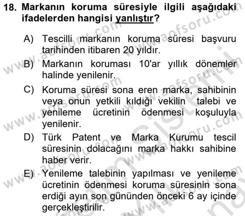 Web’de Telif Hakları ve Etik Dersi 2023 - 2024 Yılı (Final) Dönem Sonu Sınav Soruları 18. Soru