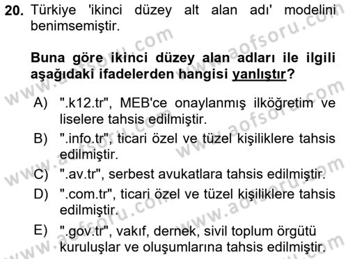 Web’de Telif Hakları ve Etik Dersi 2023 - 2024 Yılı Yaz Okulu Sınav Soruları 20. Soru