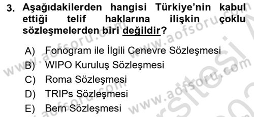 Web’de Telif Hakları ve Etik Dersi 2023 - 2024 Yılı Yaz Okulu Sınav Soruları 3. Soru