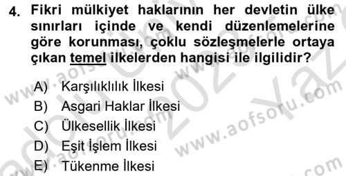 Web’de Telif Hakları ve Etik Dersi 2023 - 2024 Yılı Yaz Okulu Sınav Soruları 4. Soru