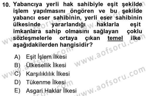 Web’de Telif Hakları ve Etik Dersi 2024 - 2025 Yılı (Vize) Ara Sınav Soruları 10. Soru