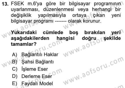 Web’de Telif Hakları ve Etik Dersi 2024 - 2025 Yılı (Vize) Ara Sınav Soruları 13. Soru