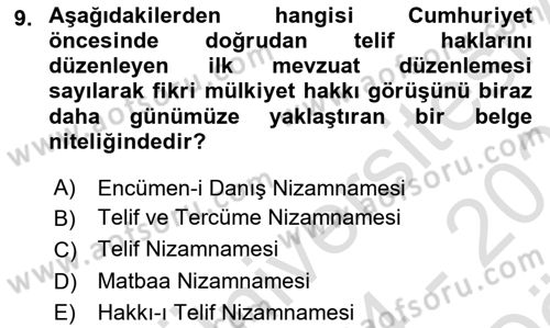 Web’de Telif Hakları ve Etik Dersi 2024 - 2025 Yılı (Vize) Ara Sınav Soruları 9. Soru