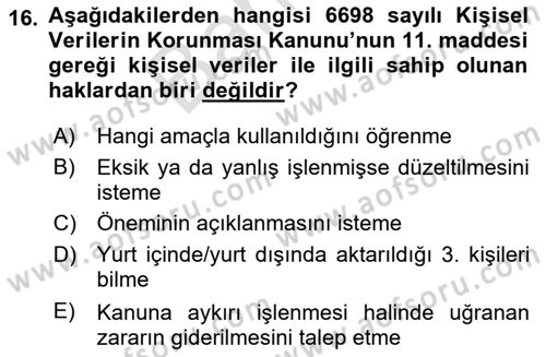 Web’de Telif Hakları ve Etik Dersi 2024 - 2025 Yılı (Final) Dönem Sonu Sınav Soruları 16. Soru