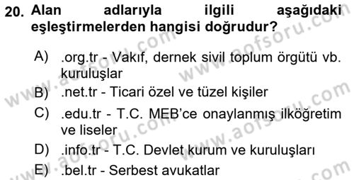 Web’de Telif Hakları ve Etik Dersi 2024 - 2025 Yılı (Final) Dönem Sonu Sınav Soruları 20. Soru