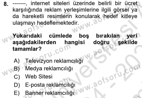 Web’de Telif Hakları ve Etik Dersi 2024 - 2025 Yılı (Final) Dönem Sonu Sınav Soruları 8. Soru