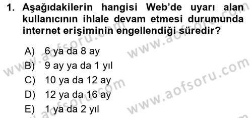 Web’de Telif Hakları ve Etik Dersi 2024 - 2025 Yılı Yaz Okulu Sınav Soruları 1. Soru