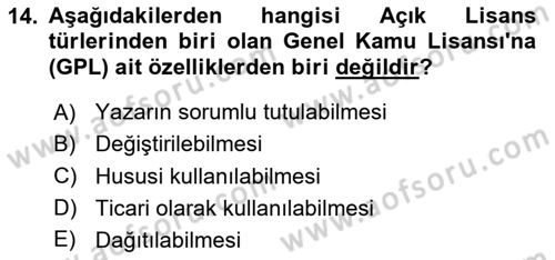 Web’de Telif Hakları ve Etik Dersi 2024 - 2025 Yılı Yaz Okulu Sınav Soruları 14. Soru