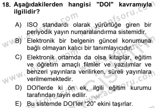 Web’de Telif Hakları ve Etik Dersi 2024 - 2025 Yılı Yaz Okulu Sınav Soruları 18. Soru
