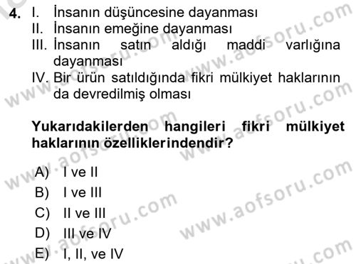 Web’de Telif Hakları ve Etik Dersi 2024 - 2025 Yılı Yaz Okulu Sınav Soruları 4. Soru