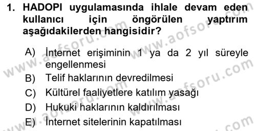 Web’de Telif Hakları ve Etik Dersi 2025 - 2026 Yılı (Vize) Ara Sınav Soruları 1. Soru