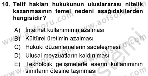 Web’de Telif Hakları ve Etik Dersi 2025 - 2026 Yılı (Vize) Ara Sınav Soruları 10. Soru