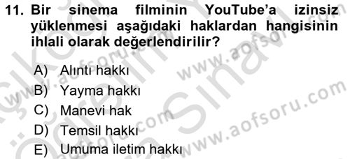 Web’de Telif Hakları ve Etik Dersi 2025 - 2026 Yılı (Vize) Ara Sınav Soruları 11. Soru