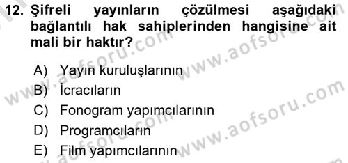 Web’de Telif Hakları ve Etik Dersi 2025 - 2026 Yılı (Vize) Ara Sınav Soruları 12. Soru