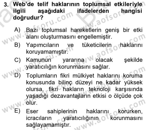 Web’de Telif Hakları ve Etik Dersi 2025 - 2026 Yılı (Vize) Ara Sınav Soruları 3. Soru
