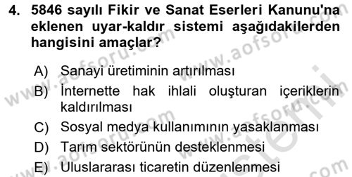 Web’de Telif Hakları ve Etik Dersi 2025 - 2026 Yılı (Vize) Ara Sınav Soruları 4. Soru
