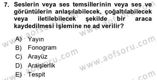 Web’de Telif Hakları ve Etik Dersi 2025 - 2026 Yılı (Vize) Ara Sınav Soruları 7. Soru
