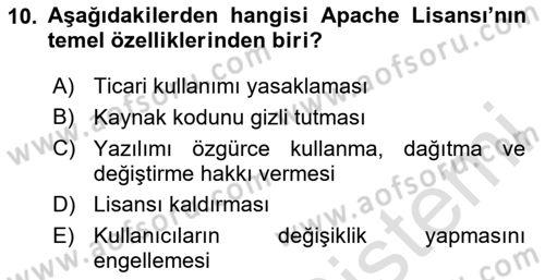 Web’de Telif Hakları ve Etik Dersi 2025 - 2026 Yılı (Final) Dönem Sonu Sınav Soruları 10. Soru