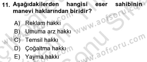 Web’de Telif Hakları ve Etik Dersi 2025 - 2026 Yılı (Final) Dönem Sonu Sınav Soruları 11. Soru