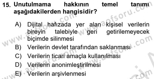 Web’de Telif Hakları ve Etik Dersi 2025 - 2026 Yılı (Final) Dönem Sonu Sınav Soruları 15. Soru