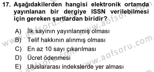 Web’de Telif Hakları ve Etik Dersi 2025 - 2026 Yılı (Final) Dönem Sonu Sınav Soruları 17. Soru