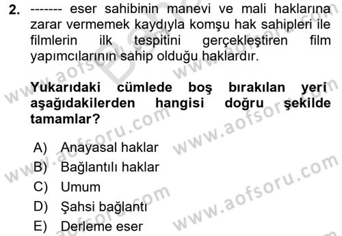 Web’de Telif Hakları ve Etik Dersi 2025 - 2026 Yılı (Final) Dönem Sonu Sınav Soruları 2. Soru