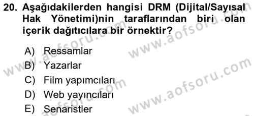 Web’de Telif Hakları ve Etik Dersi 2025 - 2026 Yılı (Final) Dönem Sonu Sınav Soruları 20. Soru