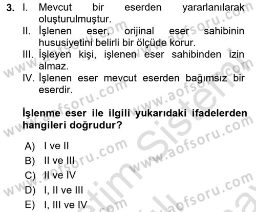 Web’de Telif Hakları ve Etik Dersi 2025 - 2026 Yılı (Final) Dönem Sonu Sınav Soruları 3. Soru