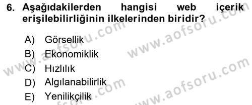 Web’de Telif Hakları ve Etik Dersi 2025 - 2026 Yılı (Final) Dönem Sonu Sınav Soruları 6. Soru