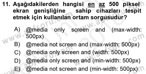 Web Tabanlı Kodlama Dersi 2017 - 2018 Yılı 3 Ders Sınav Soruları 11. Soru