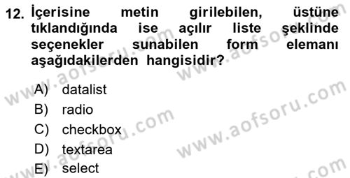 Web Tabanlı Kodlama Dersi 2017 - 2018 Yılı 3 Ders Sınav Soruları 12. Soru