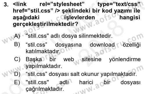 Web Tabanlı Kodlama Dersi 2017 - 2018 Yılı 3 Ders Sınav Soruları 3. Soru