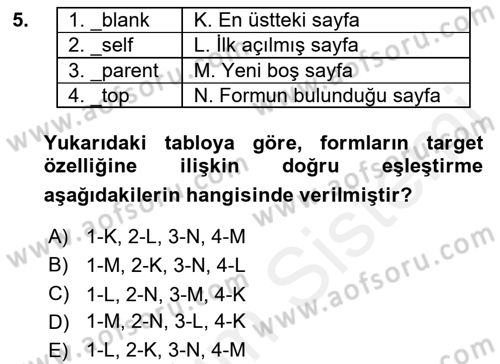 Web Tabanlı Kodlama Dersi 2017 - 2018 Yılı 3 Ders Sınav Soruları 5. Soru