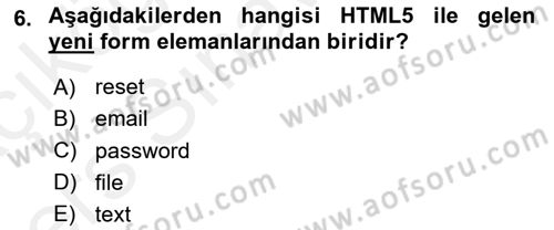 Web Tabanlı Kodlama Dersi 2017 - 2018 Yılı 3 Ders Sınav Soruları 6. Soru