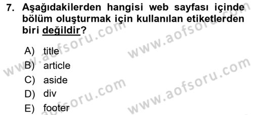 Web Tabanlı Kodlama Dersi 2017 - 2018 Yılı 3 Ders Sınav Soruları 7. Soru