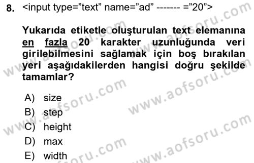 Web Tabanlı Kodlama Dersi 2017 - 2018 Yılı 3 Ders Sınav Soruları 8. Soru