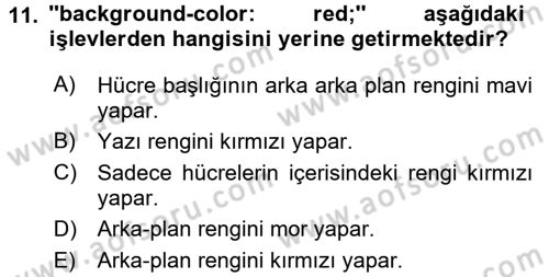 Web Tabanlı Kodlama Dersi 2017 - 2018 Yılı (Vize) Ara Sınav Soruları 11. Soru