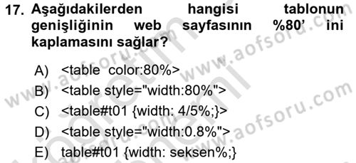 Web Tabanlı Kodlama Dersi 2017 - 2018 Yılı (Vize) Ara Sınav Soruları 17. Soru