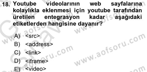 Web Tabanlı Kodlama Dersi 2017 - 2018 Yılı (Vize) Ara Sınav Soruları 18. Soru