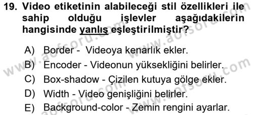 Web Tabanlı Kodlama Dersi 2017 - 2018 Yılı (Vize) Ara Sınav Soruları 19. Soru