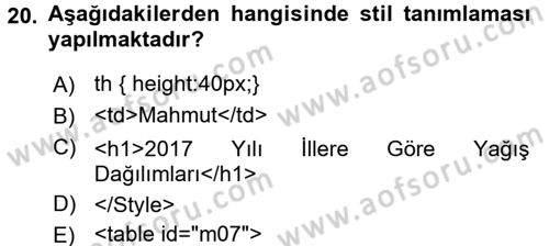 Web Tabanlı Kodlama Dersi 2017 - 2018 Yılı (Vize) Ara Sınav Soruları 20. Soru
