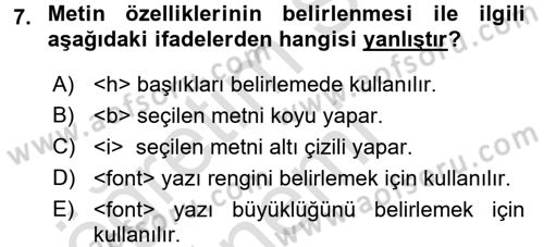 Web Tabanlı Kodlama Dersi 2017 - 2018 Yılı (Vize) Ara Sınav Soruları 7. Soru