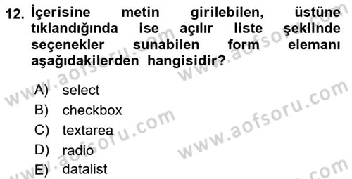 Web Tabanlı Kodlama Dersi 2017 - 2018 Yılı (Final) Dönem Sonu Sınav Soruları 12. Soru