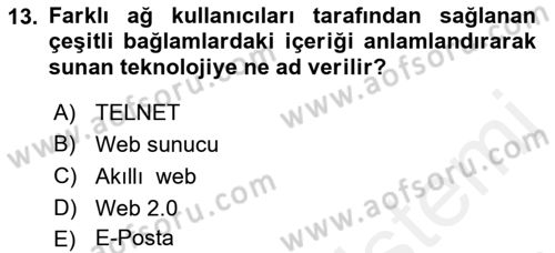 Web Tabanlı Kodlama Dersi 2017 - 2018 Yılı (Final) Dönem Sonu Sınav Soruları 13. Soru