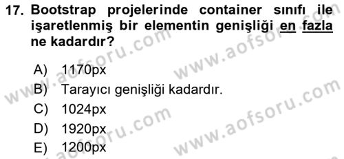 Web Tabanlı Kodlama Dersi 2017 - 2018 Yılı (Final) Dönem Sonu Sınav Soruları 17. Soru