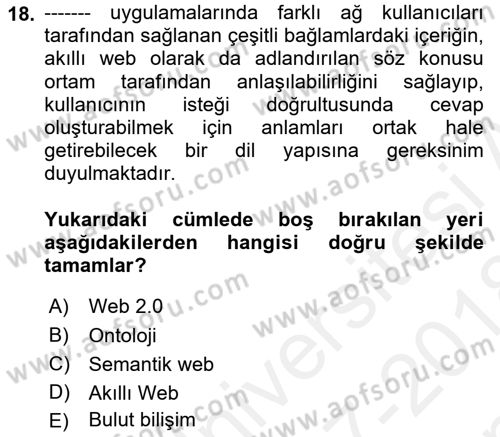 Web Tabanlı Kodlama Dersi 2017 - 2018 Yılı (Final) Dönem Sonu Sınav Soruları 18. Soru
