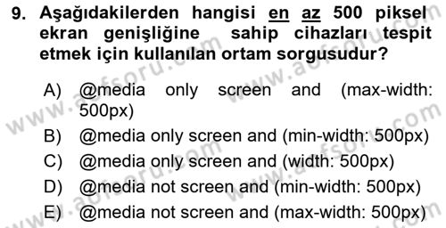 Web Tabanlı Kodlama Dersi 2017 - 2018 Yılı (Final) Dönem Sonu Sınav Soruları 9. Soru