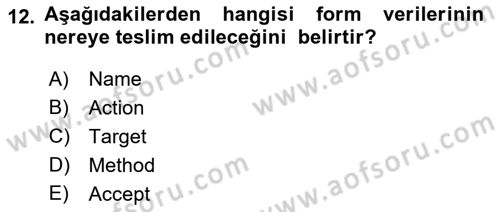 Web Tabanlı Kodlama Dersi 2018 - 2019 Yılı 3 Ders Sınav Soruları 12. Soru