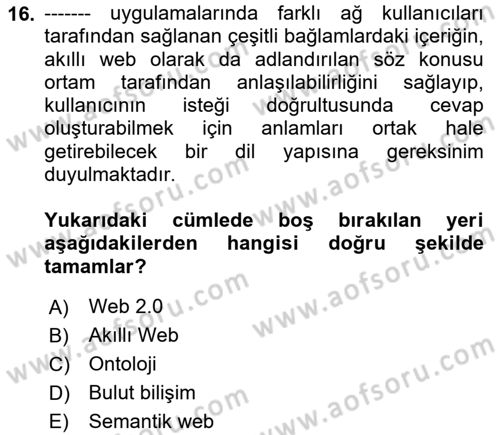 Web Tabanlı Kodlama Dersi 2018 - 2019 Yılı 3 Ders Sınav Soruları 16. Soru