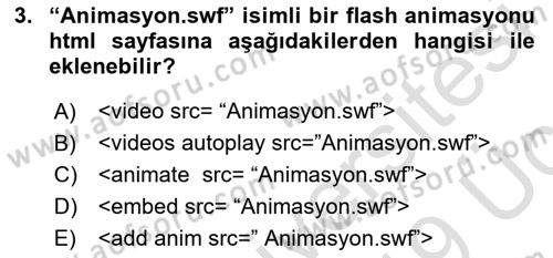 Web Tabanlı Kodlama Dersi 2018 - 2019 Yılı 3 Ders Sınav Soruları 3. Soru